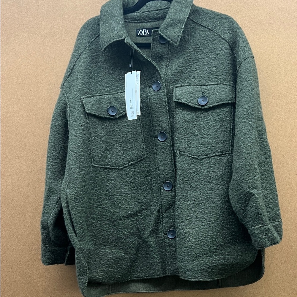 Zara Dark Green Textured Jacket
